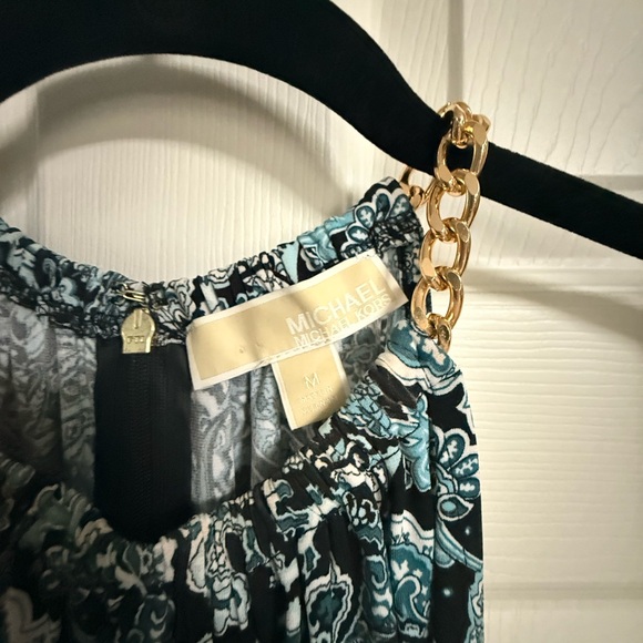 Michael Kors Dresses & Skirts - Michael Kors Black and Teal Floral Dress with Gold Chain